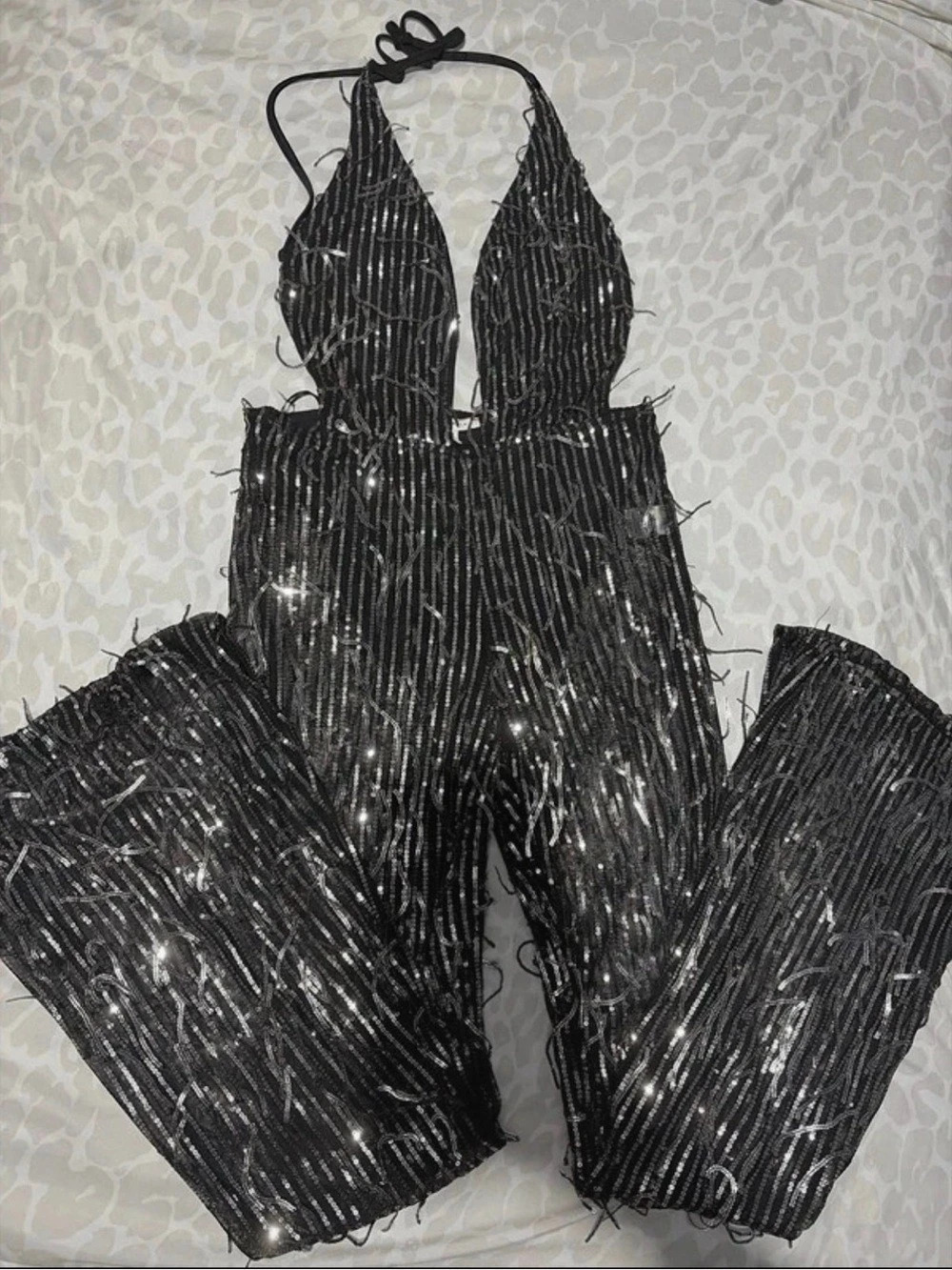 Black Fringe Halter Jumpsuit